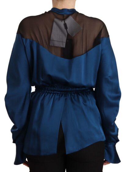 Masha Ma - Elegant Crew Neck Silk Blouse in Blue