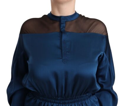 Masha Ma - Elegant Crew Neck Silk Blouse in Blue