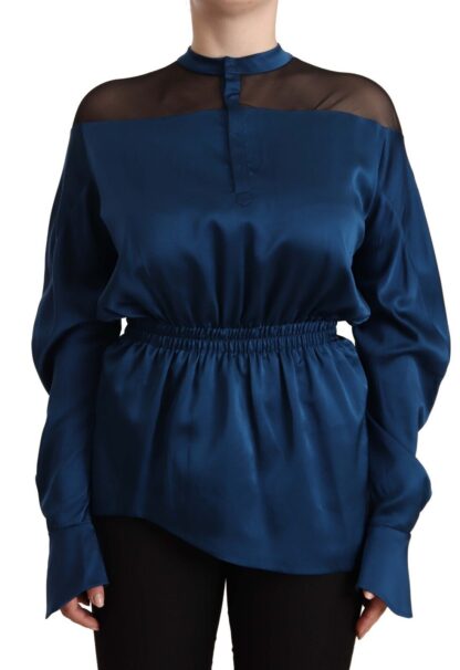 Masha Ma - Elegant Crew Neck Silk Blouse in Blue