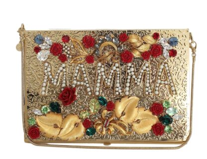 Dolce & Gabbana - Elegant Gold Evening Box Clutch with Red Roses