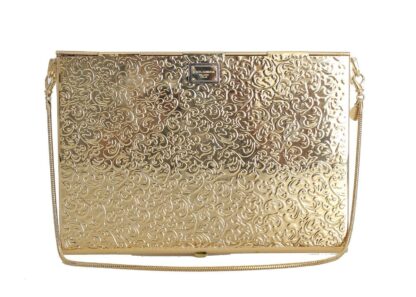 Dolce & Gabbana - Elegant Gold Evening Box Clutch with Red Roses