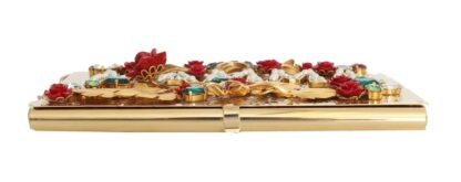 Dolce & Gabbana - Elegant Gold Evening Box Clutch with Red Roses