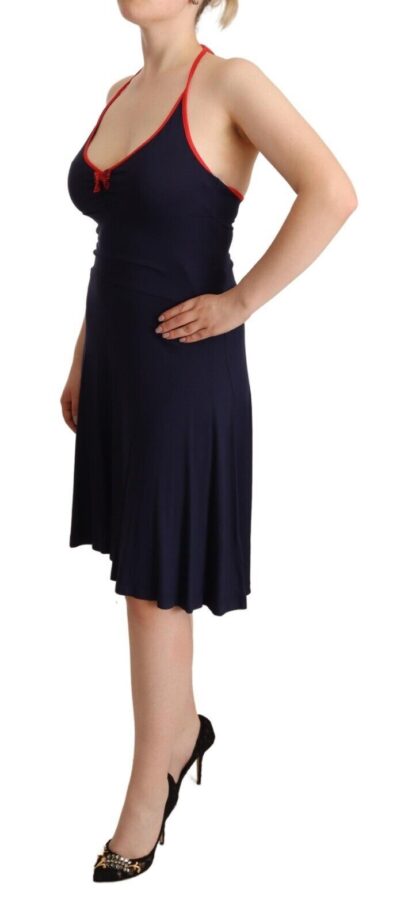 Roccobarocco - Navy Blue Cotton Midi Halter Dress