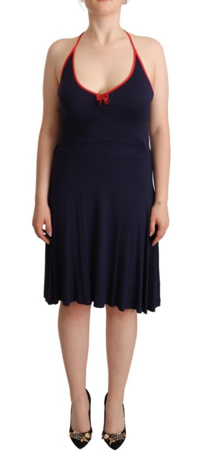 Roccobarocco - Navy Blue Cotton Midi Halter Dress