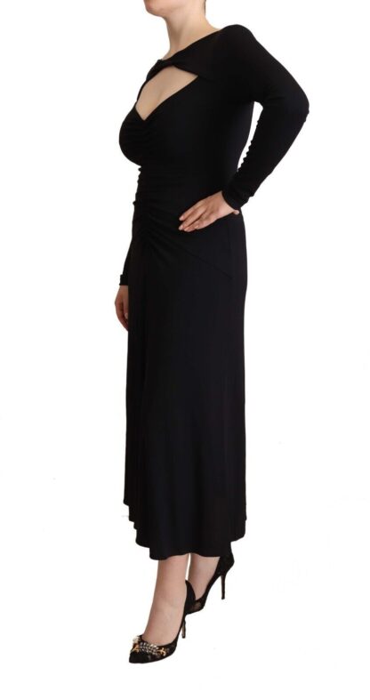 PINKO - Elegant Black Nylon Stretch Maxi Dress