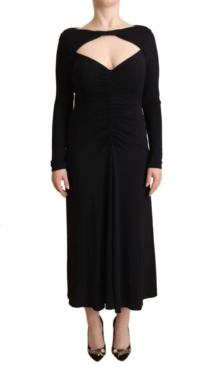 PINKO - Elegant Black Nylon Stretch Maxi Dress