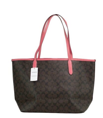 COACH - Varsity Brown Watermelon Signature Canvas City Tote Handbag Purse