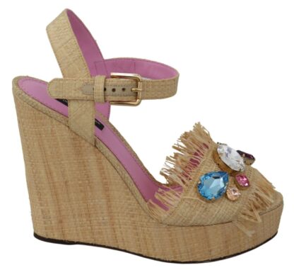 Dolce & Gabbana - Beige Silk Strap Wedge Sandals