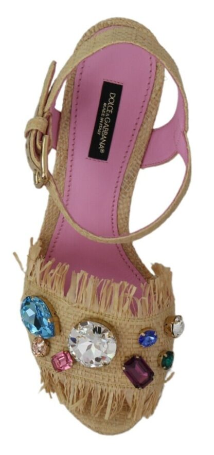 Dolce & Gabbana - Beige Silk Strap Wedge Sandals