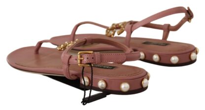 Dolce & Gabbana - Elegant Pink Leather Ankle Strap Sandals