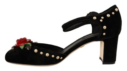 Dolce & Gabbana - Elegant Velvet Studded Heels with Floral Accent