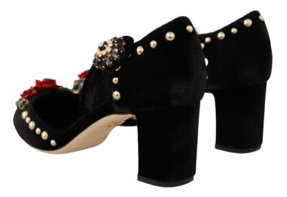 Dolce & Gabbana - Elegant Velvet Studded Heels with Floral Accent