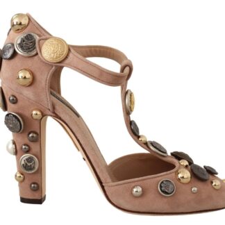 Dolce & Gabbana - Elegant Velvet Studded Heels with Floral Accent