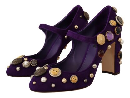 Dolce & Gabbana - Elegant Suede Heels with Jewel Buttons