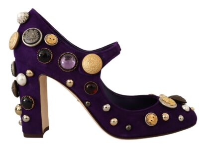 Dolce & Gabbana - Elegant Suede Heels with Jewel Buttons