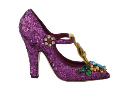 Dolce & Gabbana - Elegant Purple Sequined T-Strap Heels