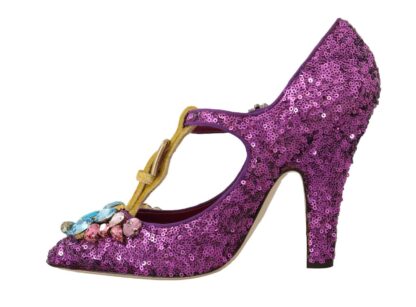 Dolce & Gabbana - Elegant Purple Sequined T-Strap Heels