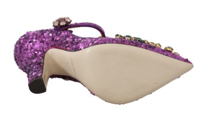 Dolce & Gabbana - Elegant Purple Sequined T-Strap Heels