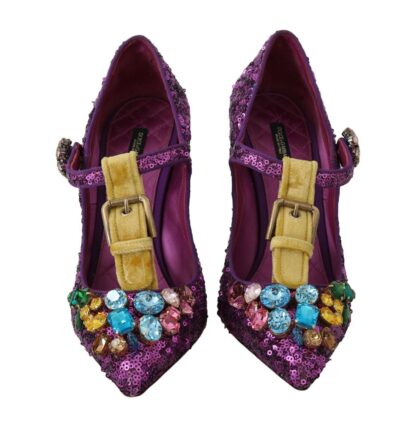 Dolce & Gabbana - Elegant Purple Sequined T-Strap Heels