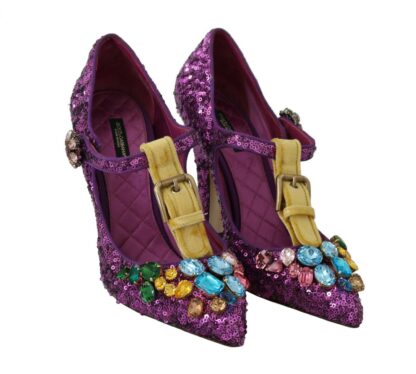 Dolce & Gabbana - Elegant Purple Sequined T-Strap Heels