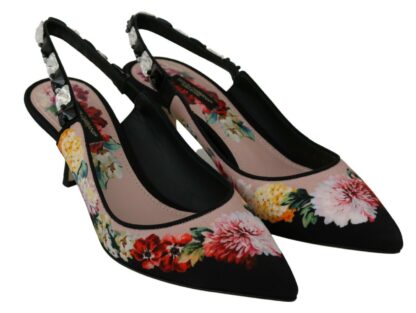 Dolce & Gabbana - Elegant Floral Slingback Heels with Crystal Embellishments