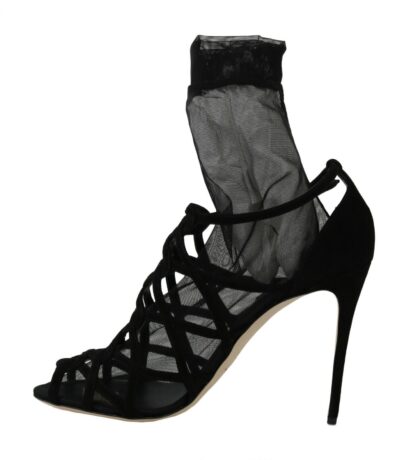 Dolce & Gabbana - Black Suede Tulle Ankle Boot Sandals