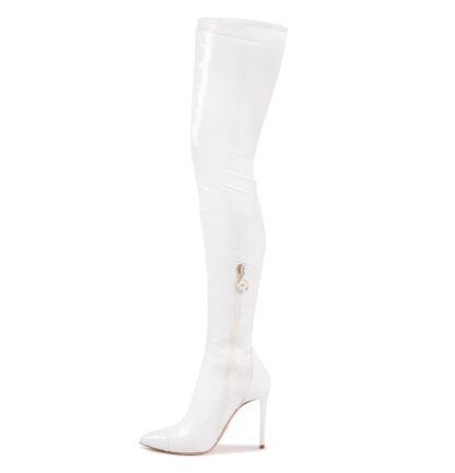 Elisabetta Franchi - Elegant Pointed White Boots with Coated Finish