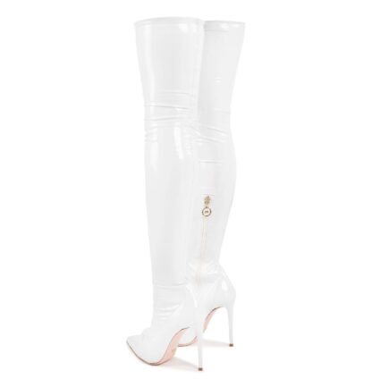 Elisabetta Franchi - Elegant Pointed White Boots with Coated Finish