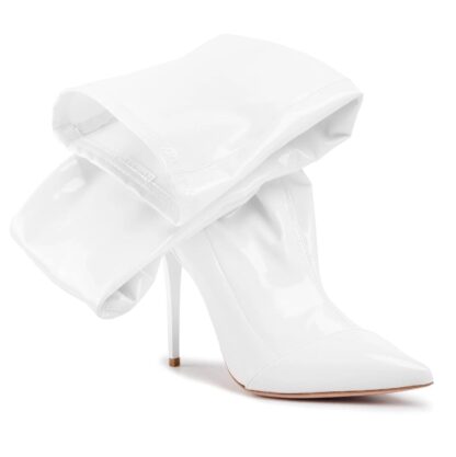 Elisabetta Franchi - Elegant Pointed White Boots with Coated Finish