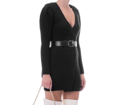 Elisabetta Franchi - Elegant Long-Sleeved V-Neck Knit Dress with Belt