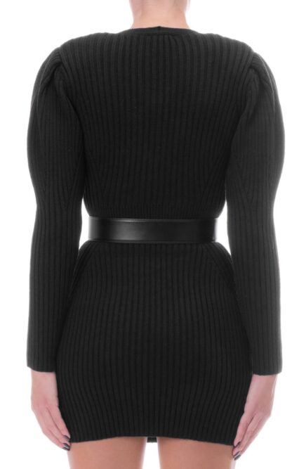 Elisabetta Franchi - Elegant Long-Sleeved V-Neck Knit Dress with Belt