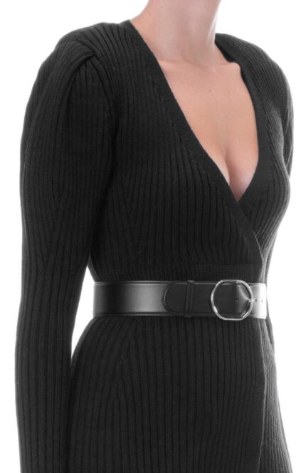 Elisabetta Franchi - Elegant Long-Sleeved V-Neck Knit Dress with Belt