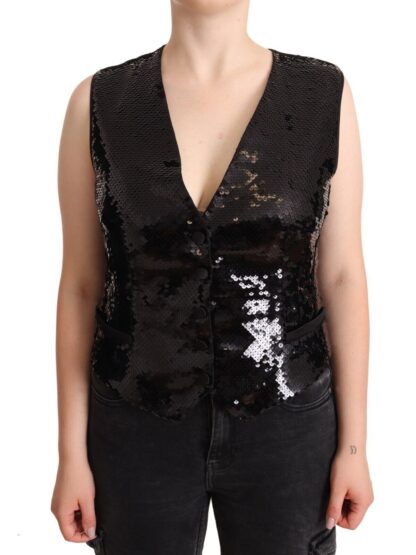 Dolce & Gabbana - Elegant Black Sequined Sleeveless Vest Top