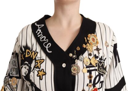 Dolce & Gabbana - Elegant Striped V-Neck Blouse with Charms