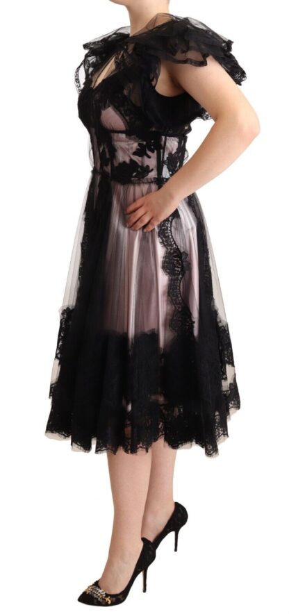 Dolce & Gabbana - Chic Black Floral Lace Midi Dress