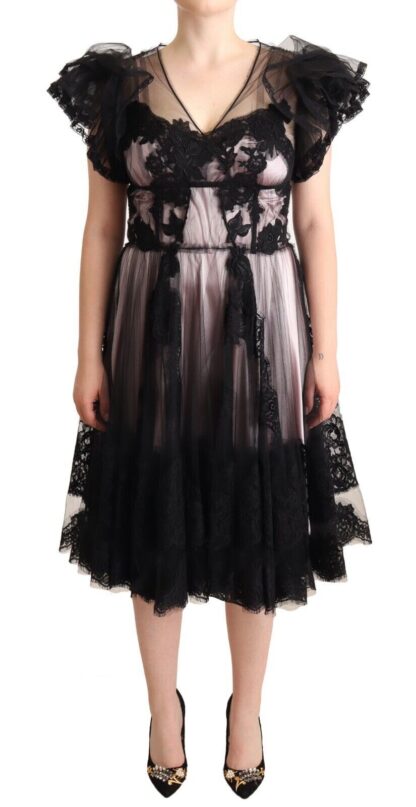 Dolce & Gabbana - Chic Black Floral Lace Midi Dress