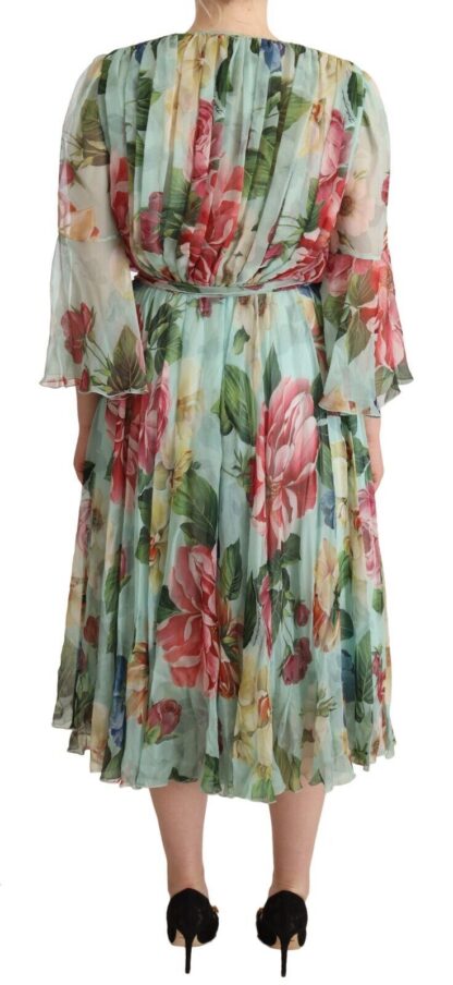 Dolce & Gabbana - Elegant Floral Green Midi Silk Dress