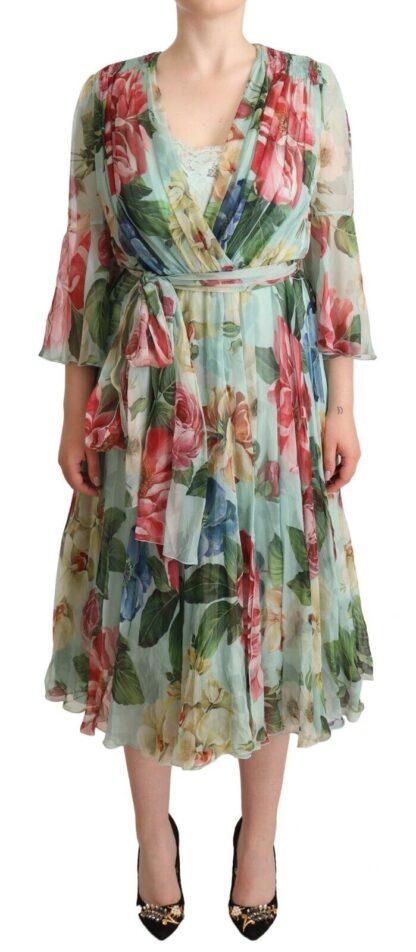 Dolce & Gabbana - Elegant Floral Green Midi Silk Dress