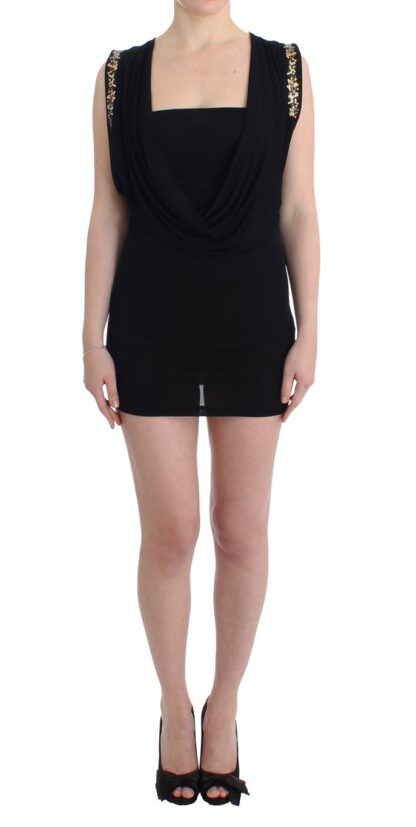 Roccobarocco - Elegant Sleeveless Black Mini Dress with Gold Details