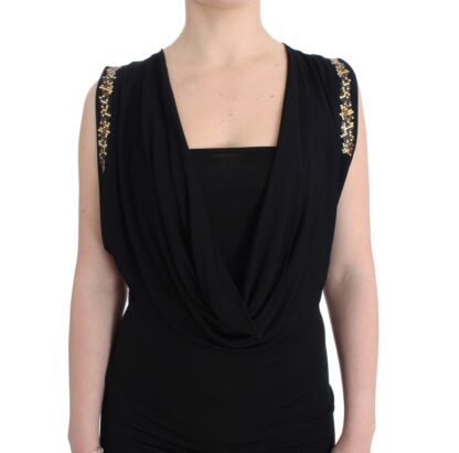 Roccobarocco - Elegant Sleeveless Black Mini Dress with Gold Details