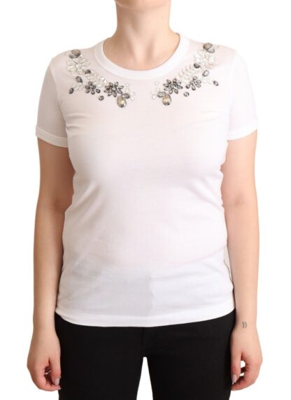 Dolce & Gabbana - Crystal-Embellished White Cotton Tee