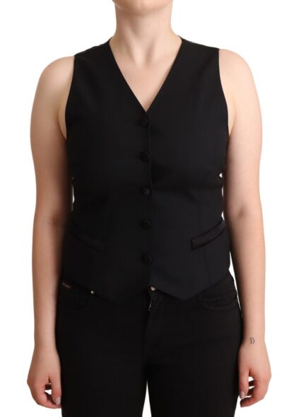 Dolce & Gabbana - Elegant Black Vest Top with Button Detail