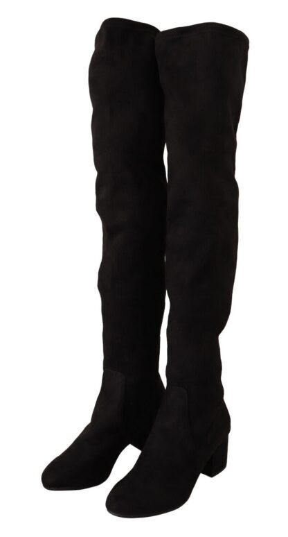 - Chic Knee High Block Heel Boots in Black