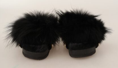 - Elegant Pearl-Embellished Fur Slides