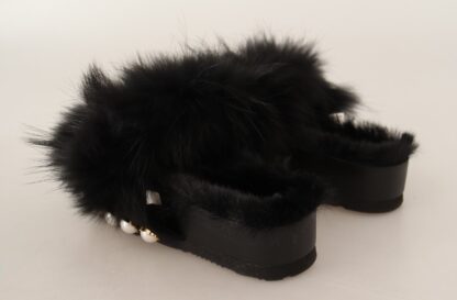 - Elegant Pearl-Embellished Fur Slides