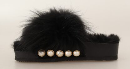 - Elegant Pearl-Embellished Fur Slides