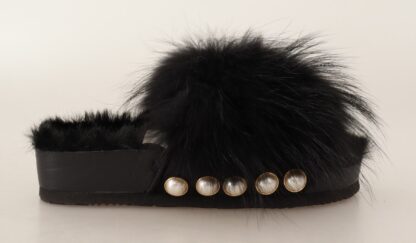 - Elegant Pearl-Embellished Fur Slides