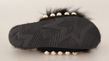 - Elegant Pearl-Embellished Fur Slides