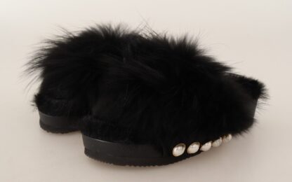 - Elegant Pearl-Embellished Fur Slides