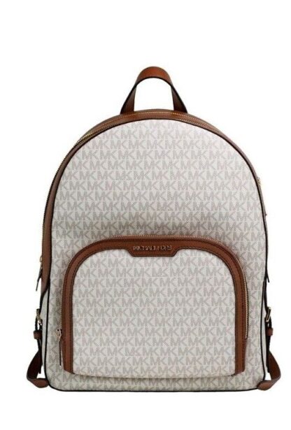 Michael Kors - Jaycee Large Vanilla PVC Leather Zip Pocket Backpack Bag Bookbag